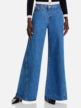 L'AGENCE Women's Blue Beau Cotton Denim High Rise Wide Leg T Seam Jeans Size 29
